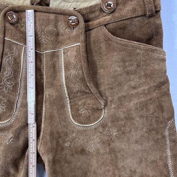 Lederhosen Shorts Men 36 Brown Suede Leather German Suspenders Oktoberfest - Picture 12 of 16